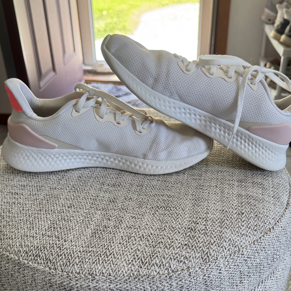 Adidas Women's White and Neon Pink Sneakers - Picture 4 of 8